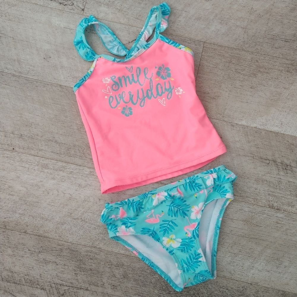 NWT Girls Flamingo Hawaiian UPF 50+ Protection Bikini Swimsuit